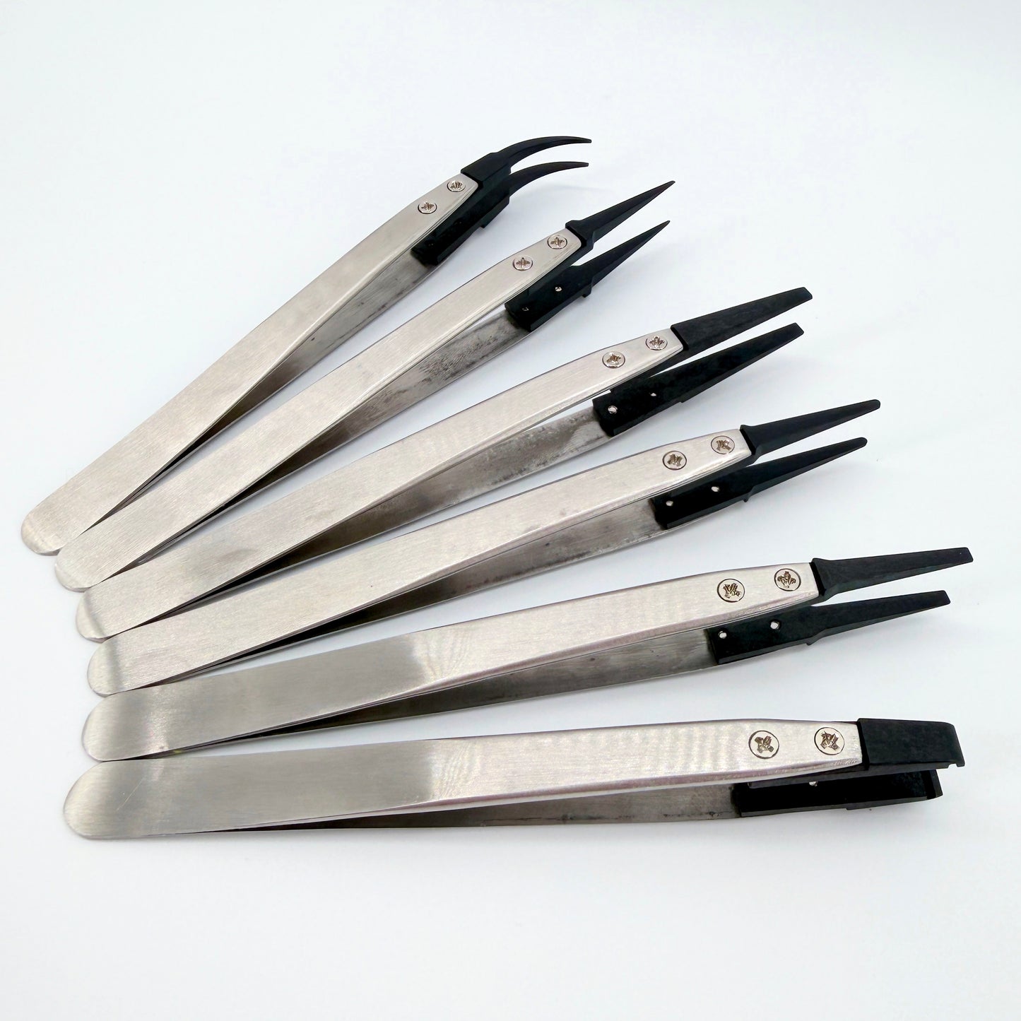 Set of 6 Precision Tweezers – Stainless Steel & Anti-Static Tips - Watchmaking, Electronics, Jewellery