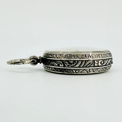 Antique Swiss 800 Silver Pocket Watch - Key Wound - Working