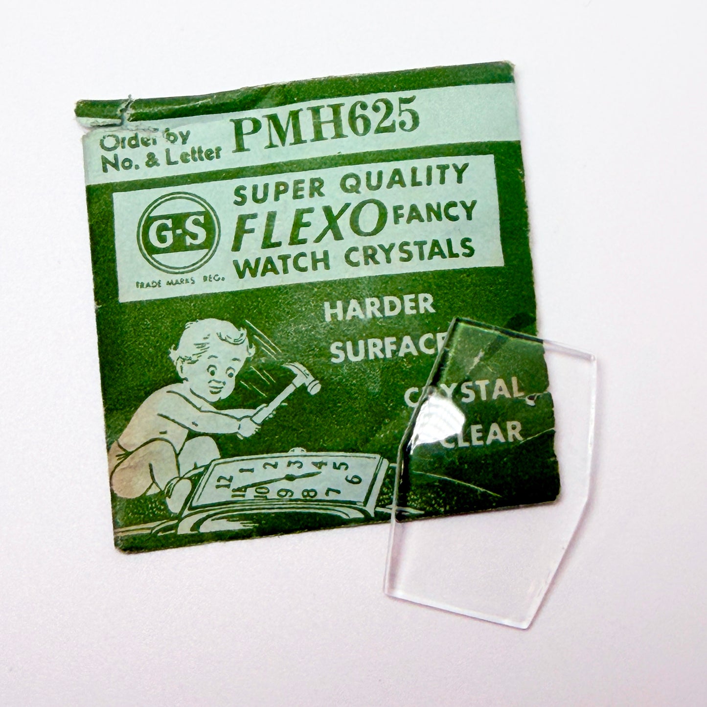 Hexagon - Bottom Edge Curved (Long Sides) - G-S Flexo Acrylic Watch Crystals - Vintage New Old Stock
