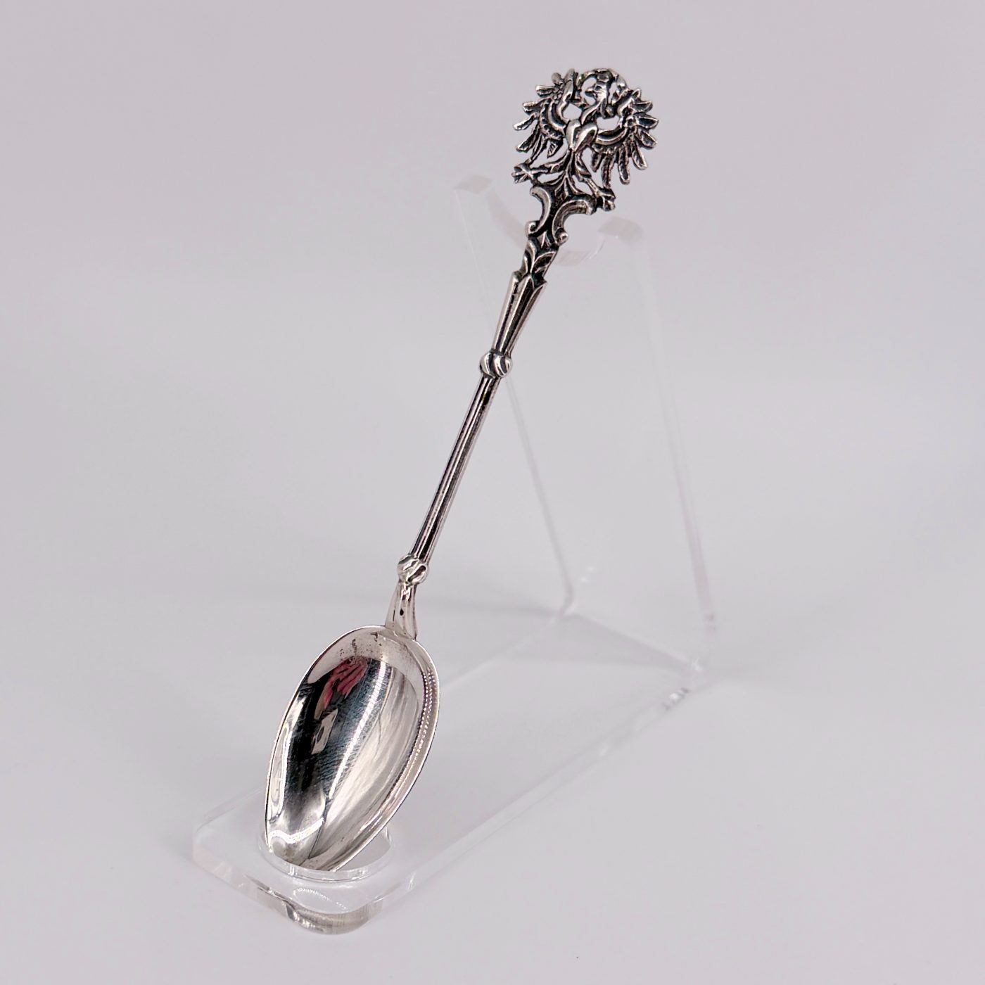 Austrian 835 Silver Tea Spoon, Linz Assay, Heraldic Eagle Finial, c.20th Century - image 1