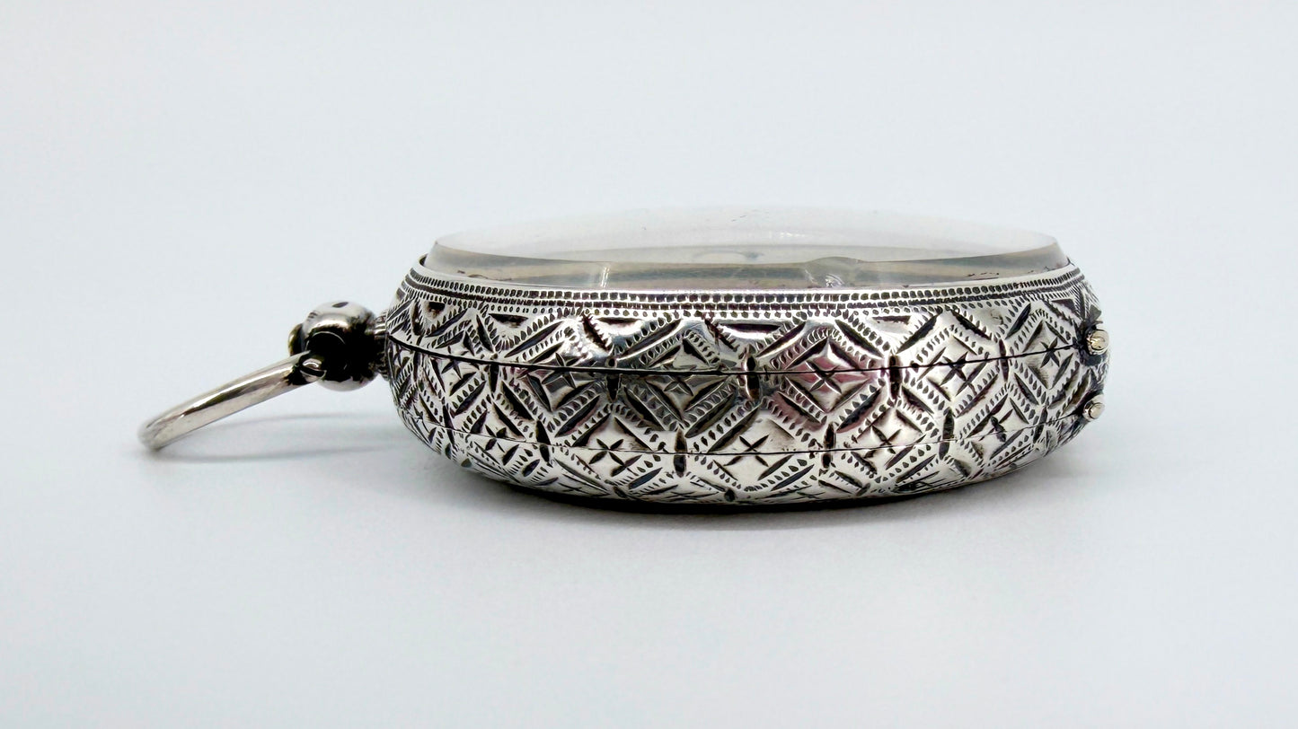 Antique Swiss 935 Silver Cased Pocket Watch - Working