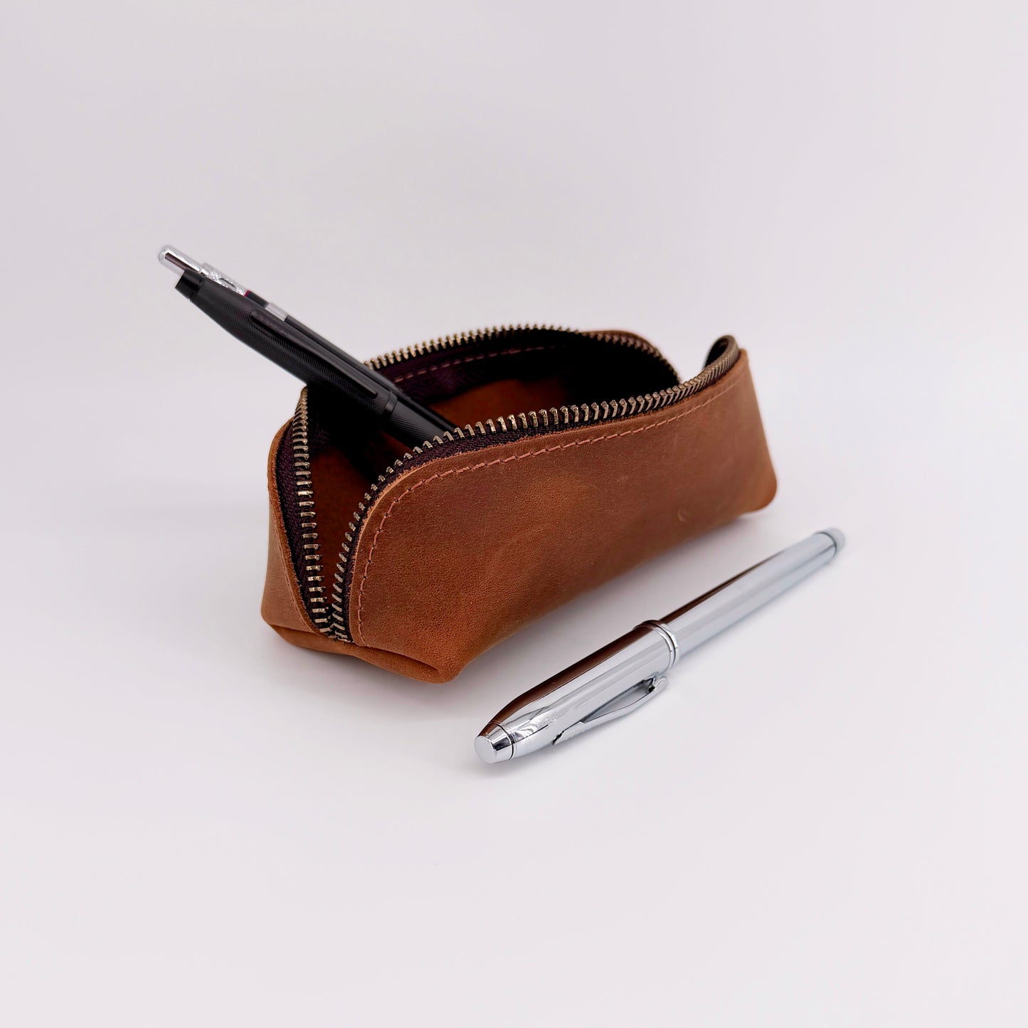 Handmade Genuine Leather Pencil Case – Zip Pouch – Choice of 3 Colours