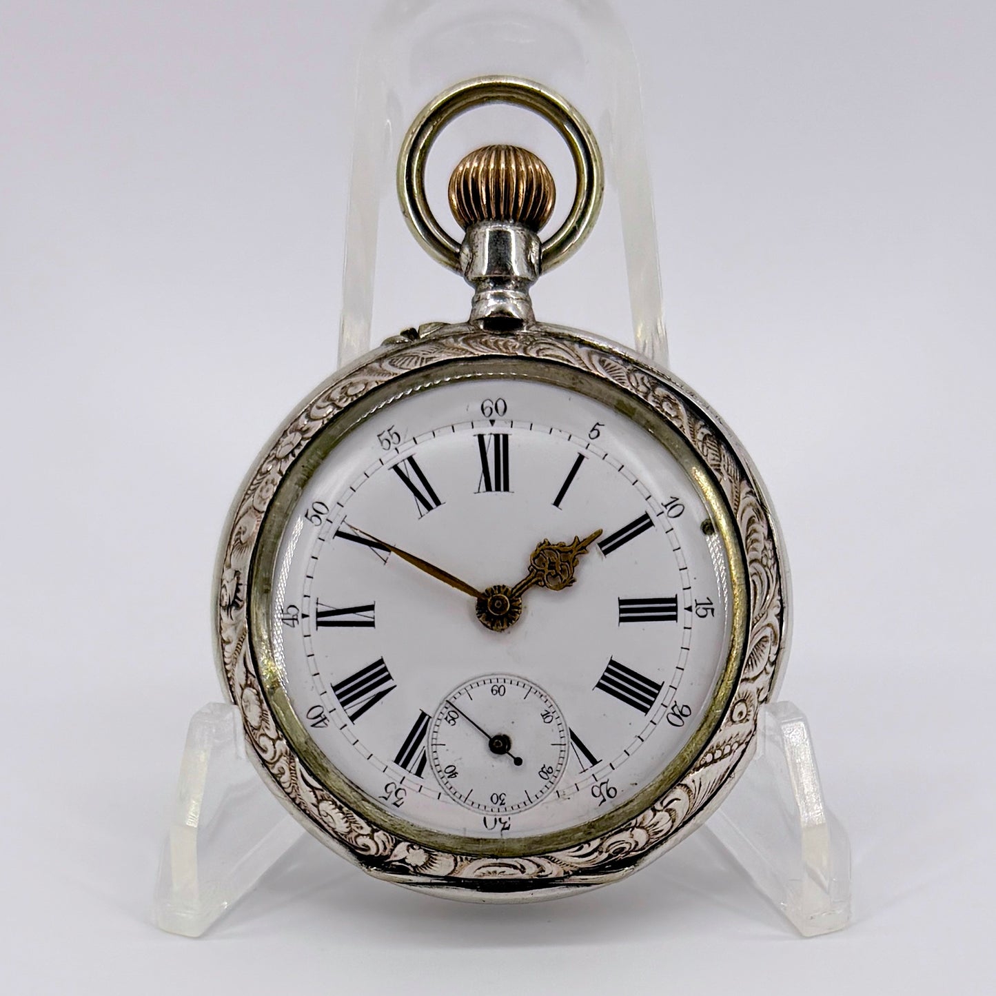 Antique Swiss / German Silver Pocket Watch – 10 Jewels – Working