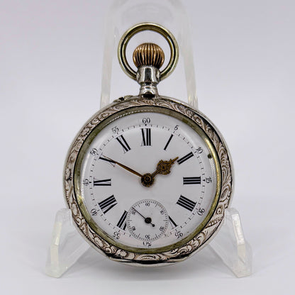 Antique Swiss / German Silver Pocket Watch – 10 Jewels – Working