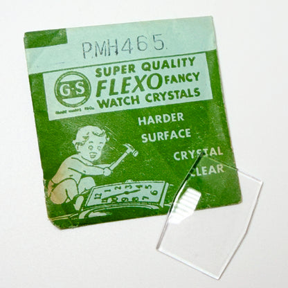 Hexagon - Bottom Edge Curved (Long Sides) - G-S Flexo Acrylic Watch Crystals - Vintage New Old Stock