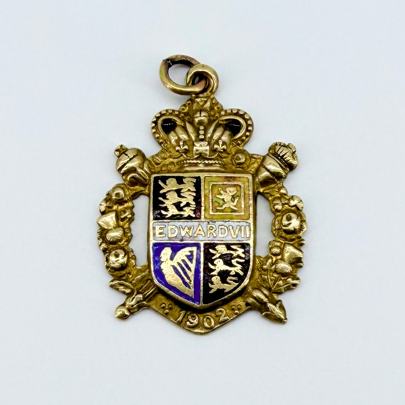 Antique Edward VII 1902 Enamel Fob Medal Pendant