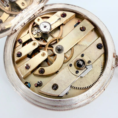 Antique Swiss Key Wound Pocket Watch – Silver Plated Case – Working