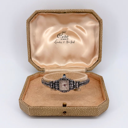 Ladies Ciro Sterling Silver & Marcasite Cocktail Watch Boxed - 1959 - Working