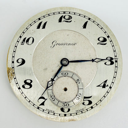 Grosvenor Swiss Pocket Watch Movement 15 Jewels - 39.4mm - Spares Repair