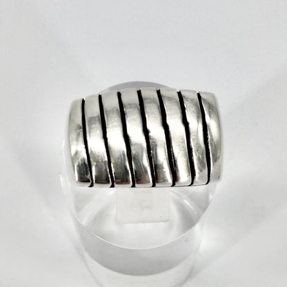 Vintage Sterling Silver Ribbed Signet Ring 925 UK Size N