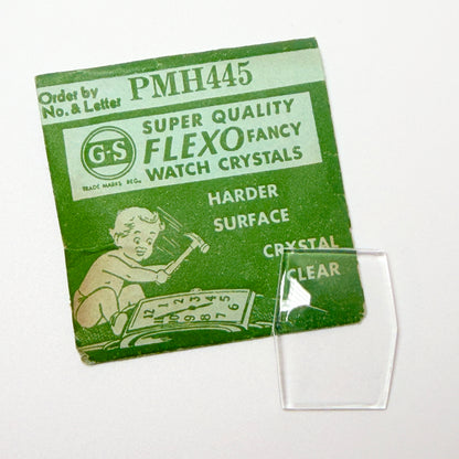 Hexagon - Bottom Edge Curved (Long Sides) - G-S Flexo Acrylic Watch Crystals - Vintage New Old Stock