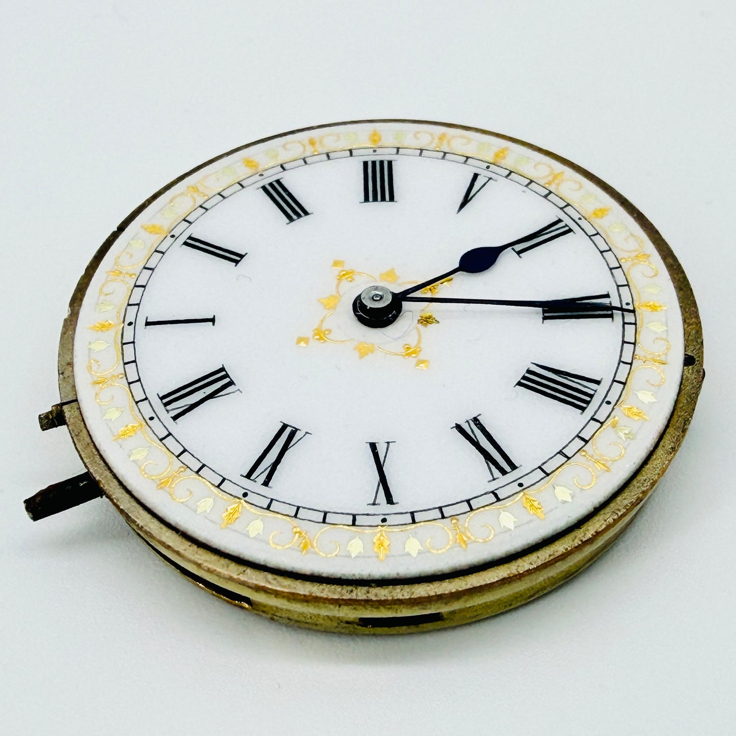 Antique Swiss Pocket Watch Movement Ornate Enamel Dial - Working - 33.4mm