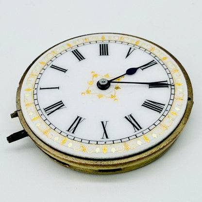 Antique Swiss Pocket Watch Movement Ornate Enamel Dial - Working - 33.4mm