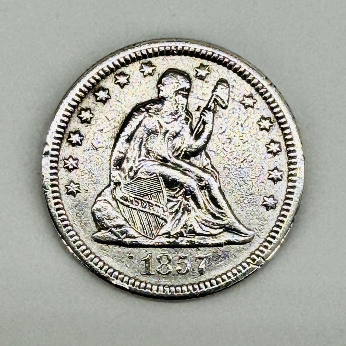 1857 Seated Liberty Quarter Dollar Silver Coin — United States — Antique US Silver Coin