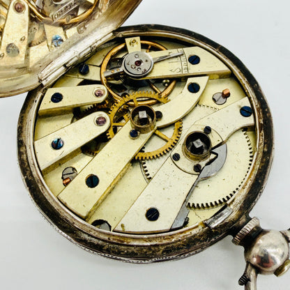 Antique Swiss 935 Silver Pocket Watch - Key Wound - Working