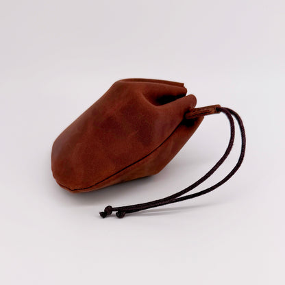 Hand Made Genuine Leather Coin Pouch – Medium Brown Drawstring Purse