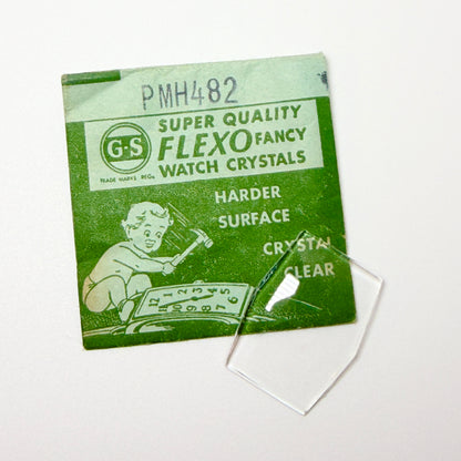 Hexagon - Bottom Edge Curved (Long Sides) - G-S Flexo Acrylic Watch Crystals - Vintage New Old Stock