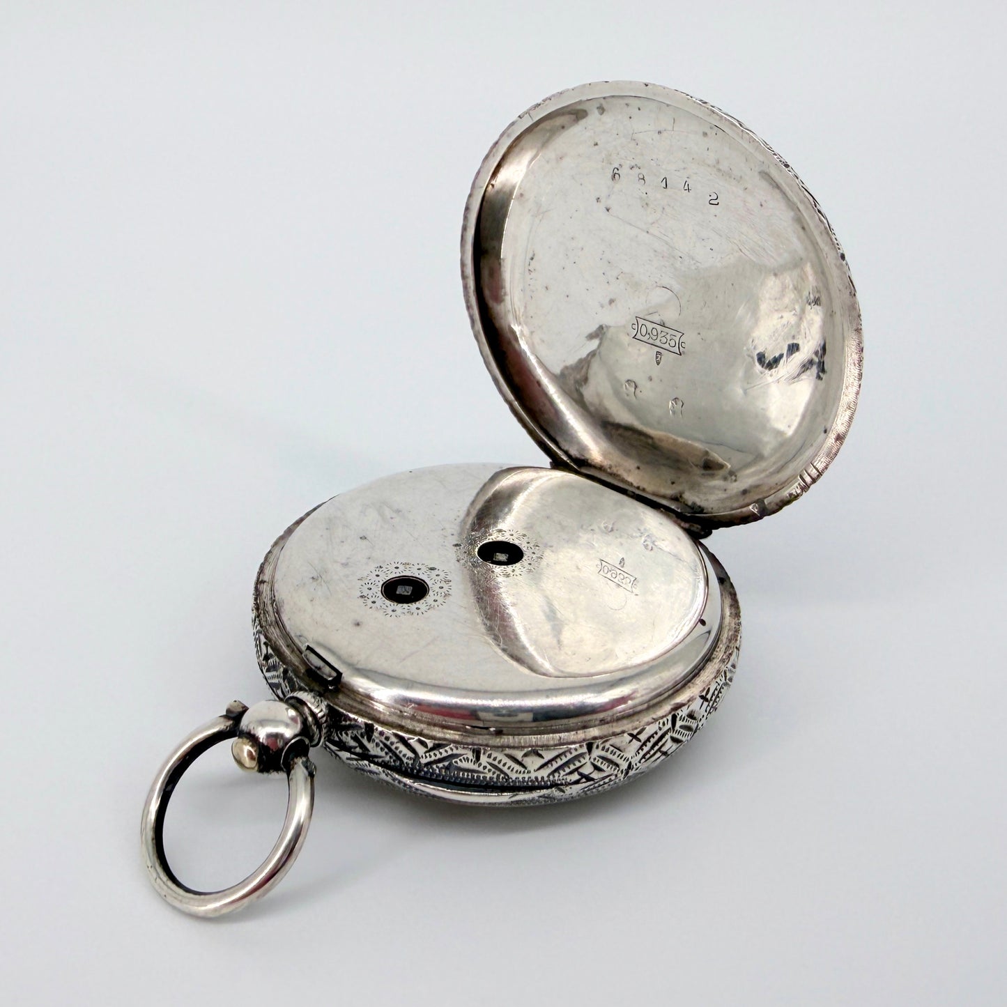 Antique Swiss 935 Silver Cased Pocket Watch - Working