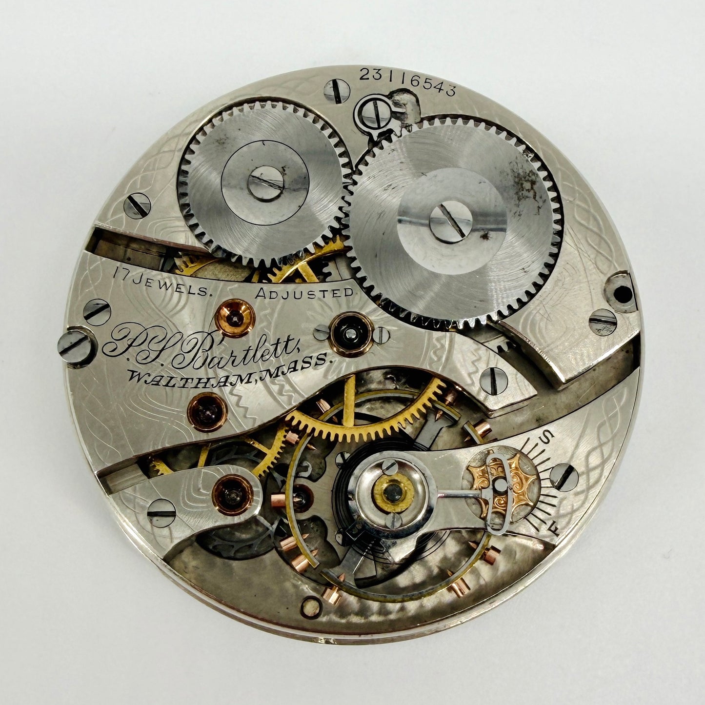 Antique Waltham P.S. Bartlett Pocket Watch Movement 16s c.1919 Spares or Repair