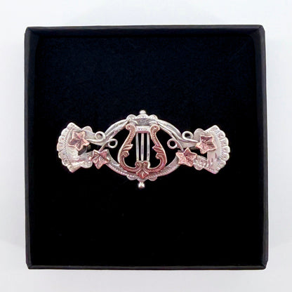 Antique Sterling Silver Lyre Brooch with Gilt Detail – c.19th Century