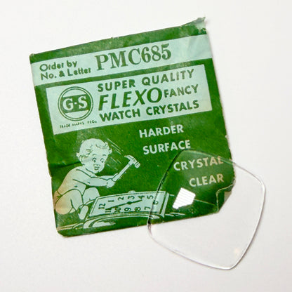 Curved Square - Bottom Edge Curved (Both Sides) - G-S Flexo Acrylic Watch Crystals - Vintage New Old Stock