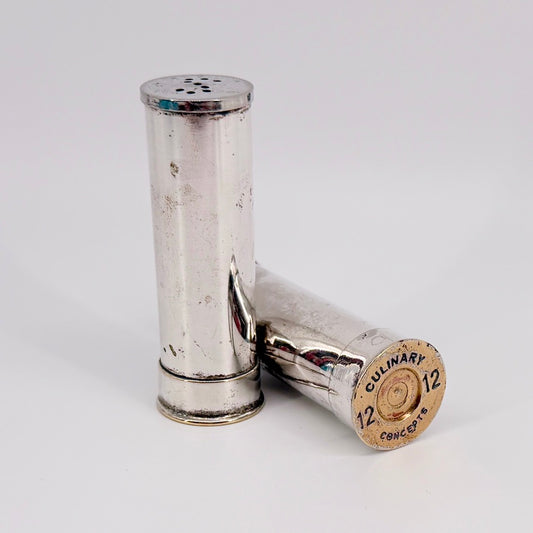 Vintage Shotgun Cartridge Salt & Pepper Pots – Silver Plated Novelty Cruet Set