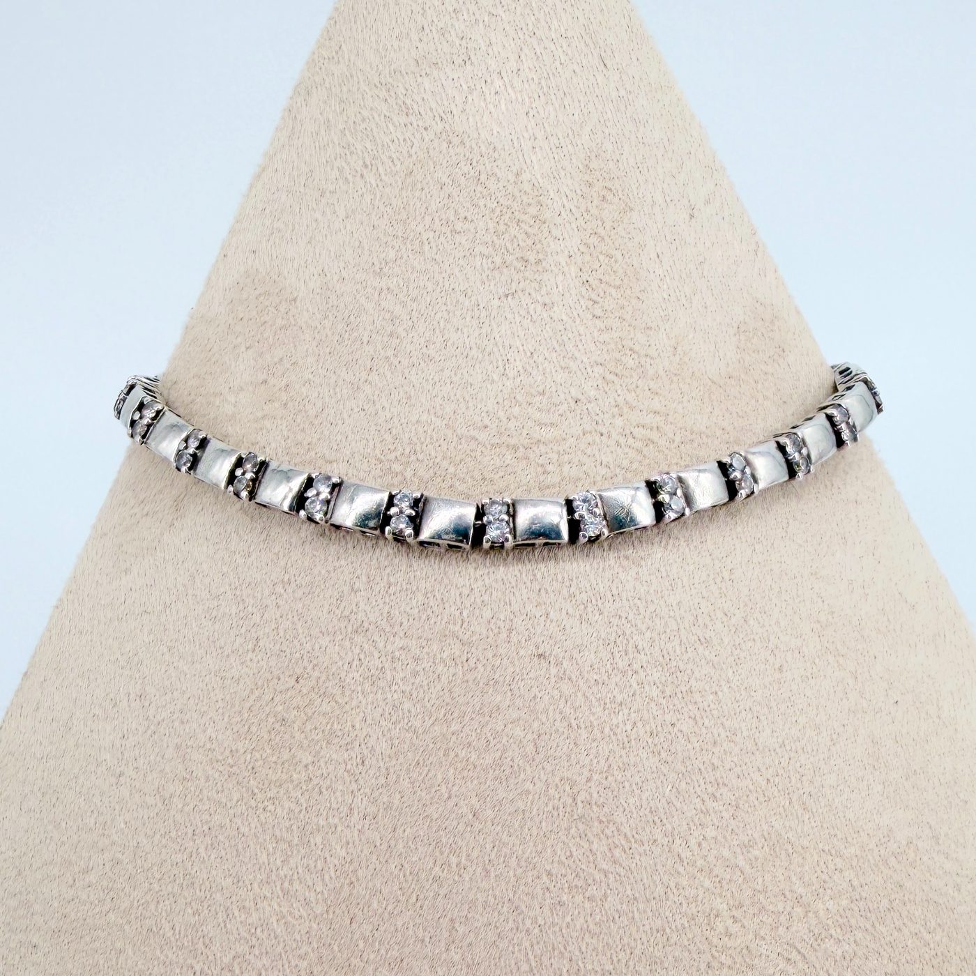 Vintage Silver and Clear Stone Bracelet, Hallmarked Sheffield - image 2