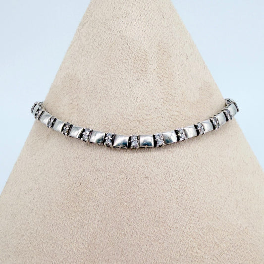 Vintage Silver and Clear Stone Bracelet, Hallmarked Sheffield - image 2