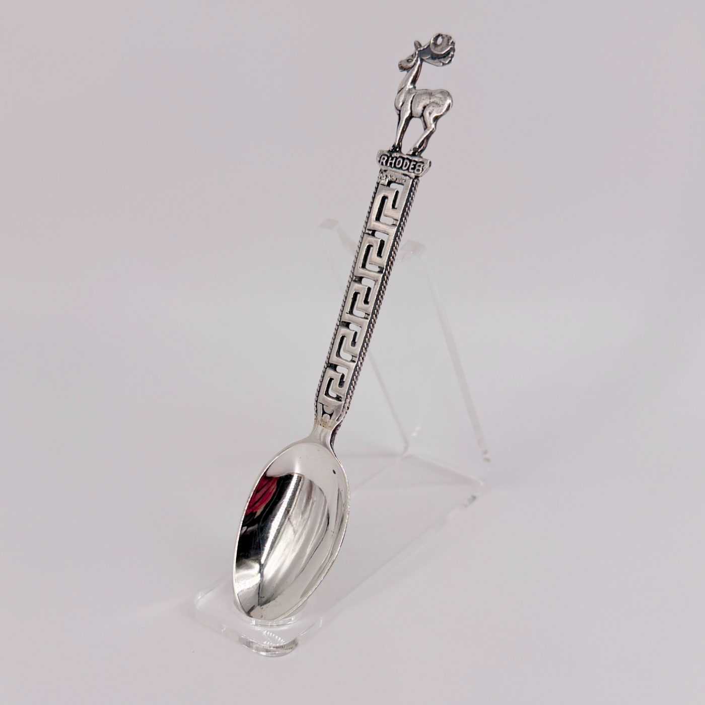 Rhodes Silver Souvenir Tea Spoon – Stamped 800 Silver, Greek Deer Motif - image 1
