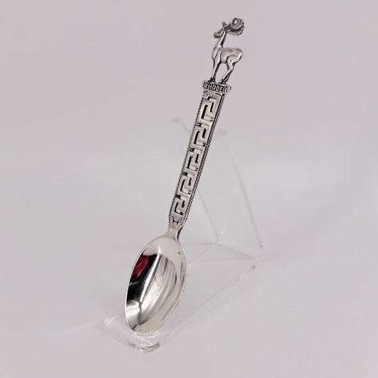 Rhodes Silver Souvenir Tea Spoon – Stamped 800 Silver, Greek Deer Motif - image 1