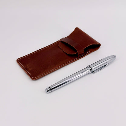 Handmade Genuine Leather Watch Sleeve / Pen Case – Medium Brown Travel Pouch