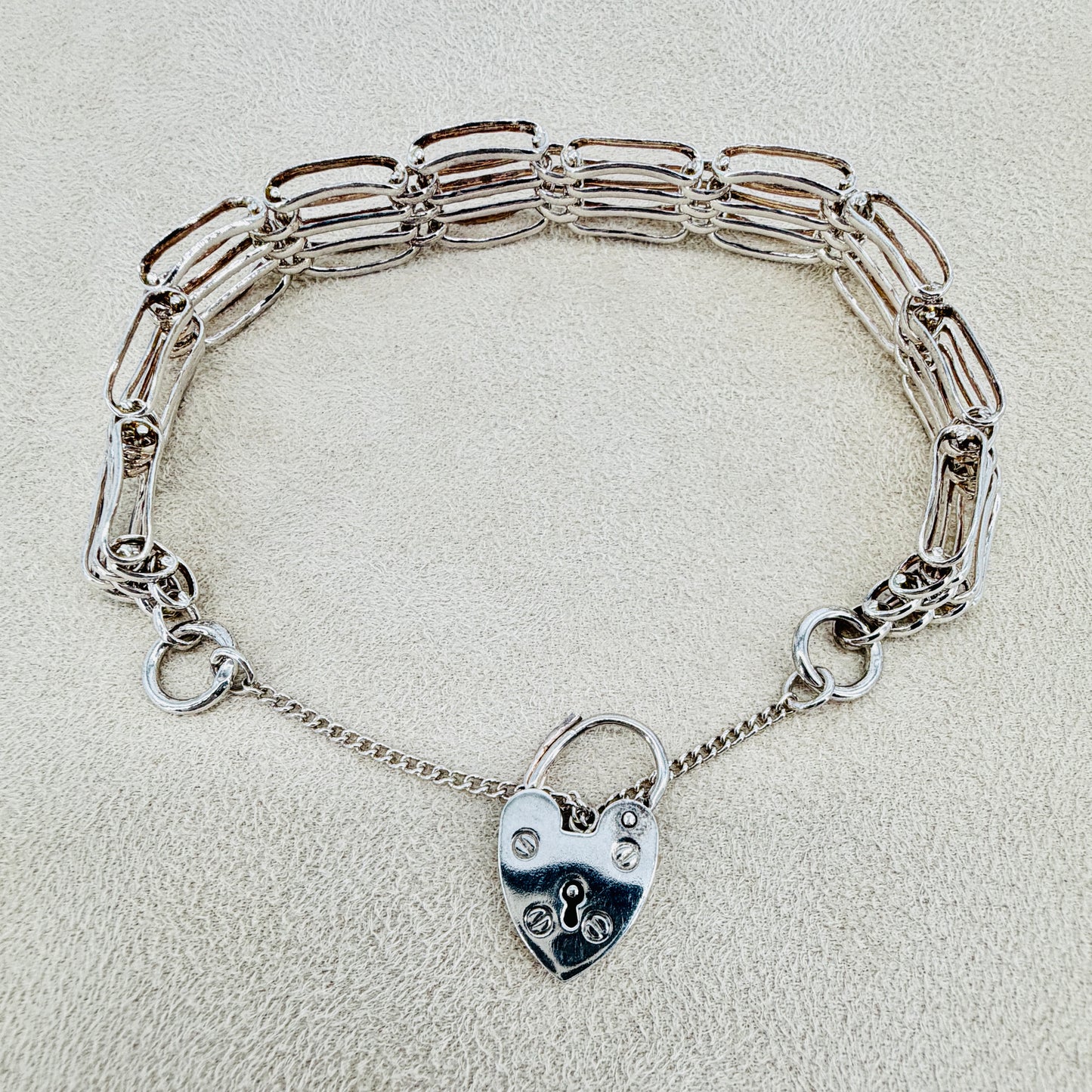 Vintage Sterling Silver Gate Link Bracelet - Heart Padlock - Hallmarked
