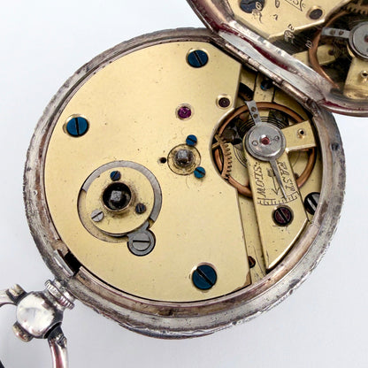 Antique Swiss 935 Silver Cased Pocket Watch - Working