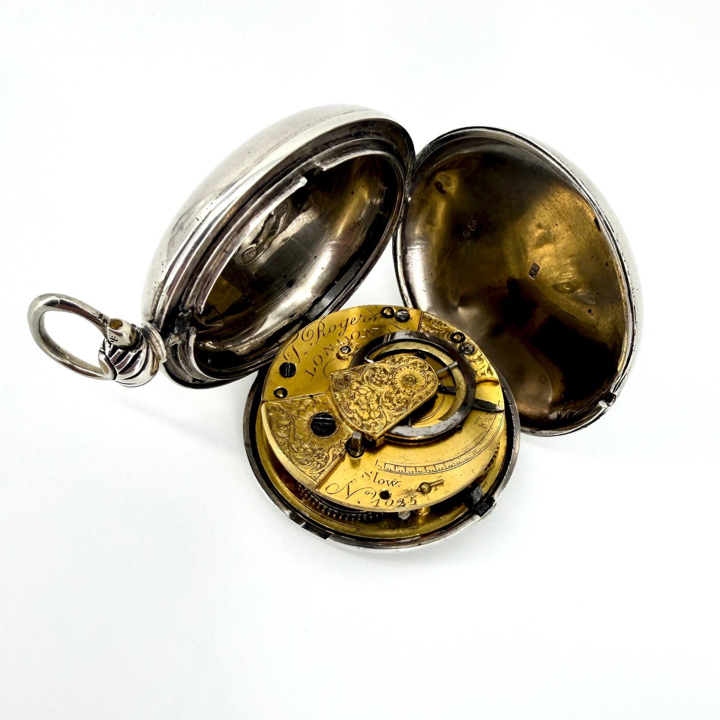 Antique Silver Cased Full Hunter Fusee Pocket Watch – London 1854 – J. Rogers