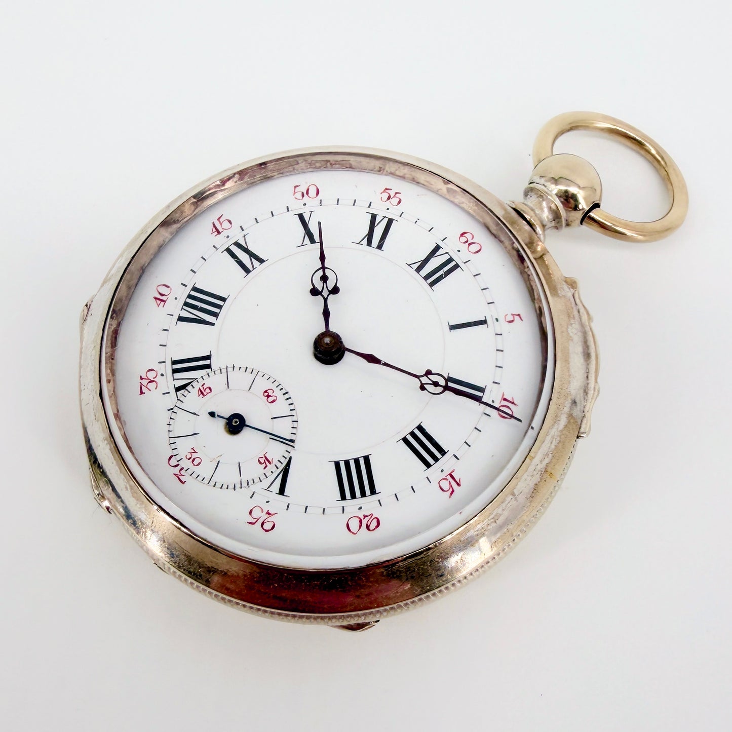 Antique Swiss Key Wound Pocket Watch – Silver Plated Case – Working