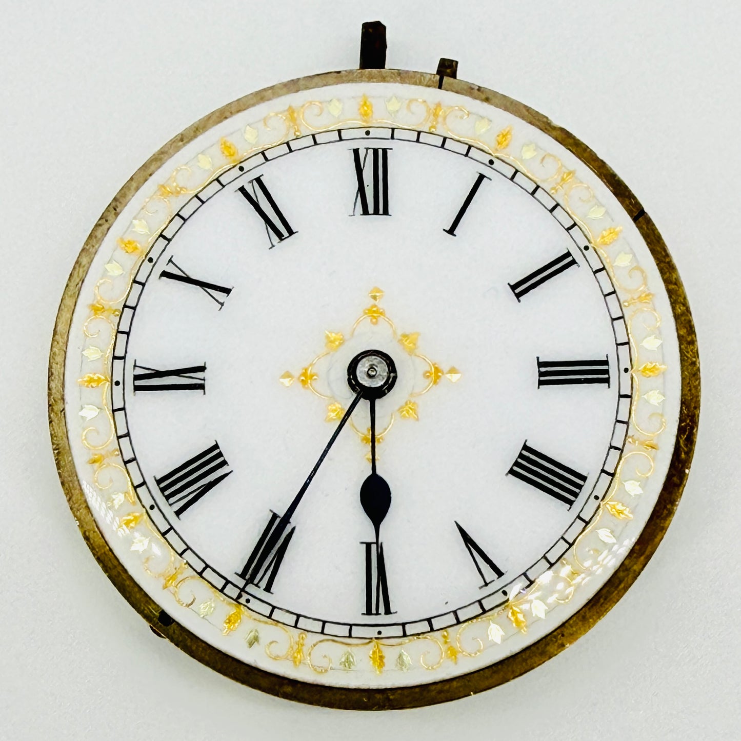 Antique Swiss Pocket Watch Movement Ornate Enamel Dial - Working - 33.4mm