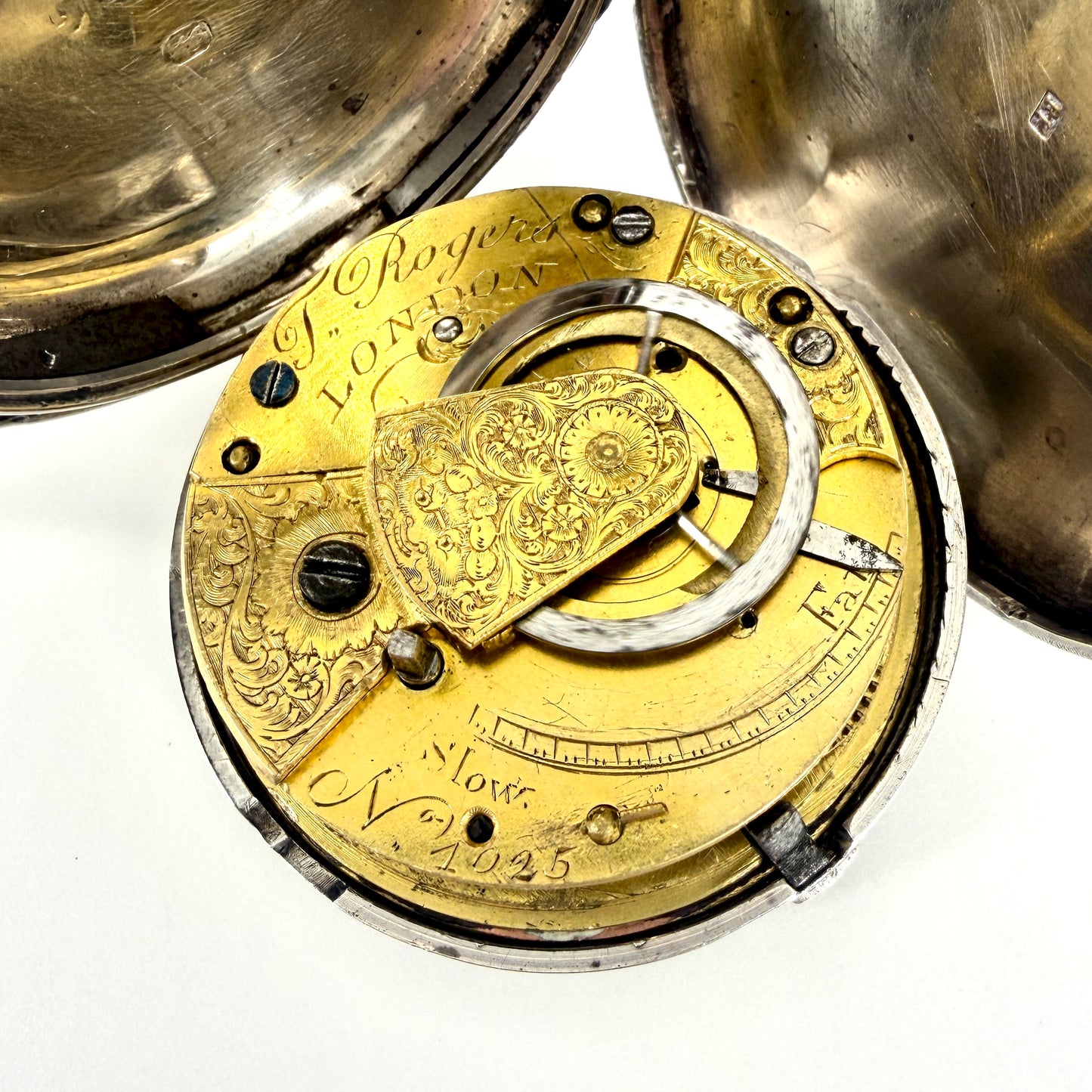Antique Silver Cased Full Hunter Fusee Pocket Watch – London 1854 – J. Rogers