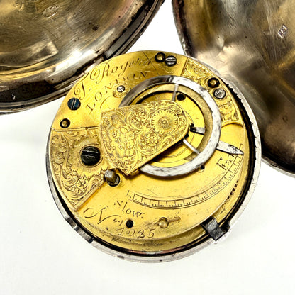 Antique Silver Cased Full Hunter Fusee Pocket Watch – London 1854 – J. Rogers