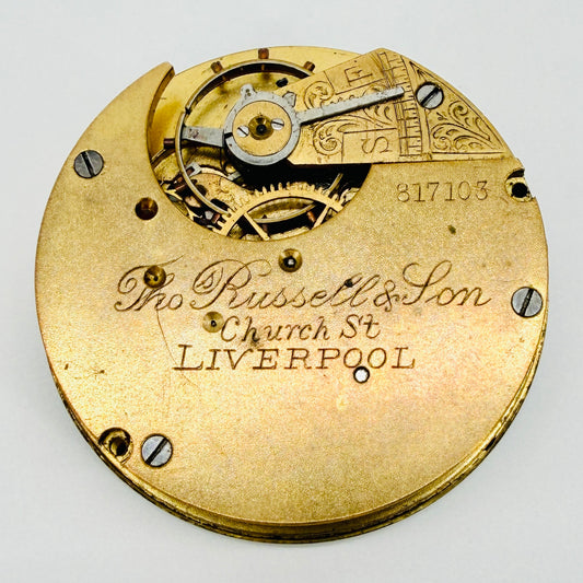 Antique Thomas Russell & Son Liverpool Pocket Watch Movement - Working - 42.9mm