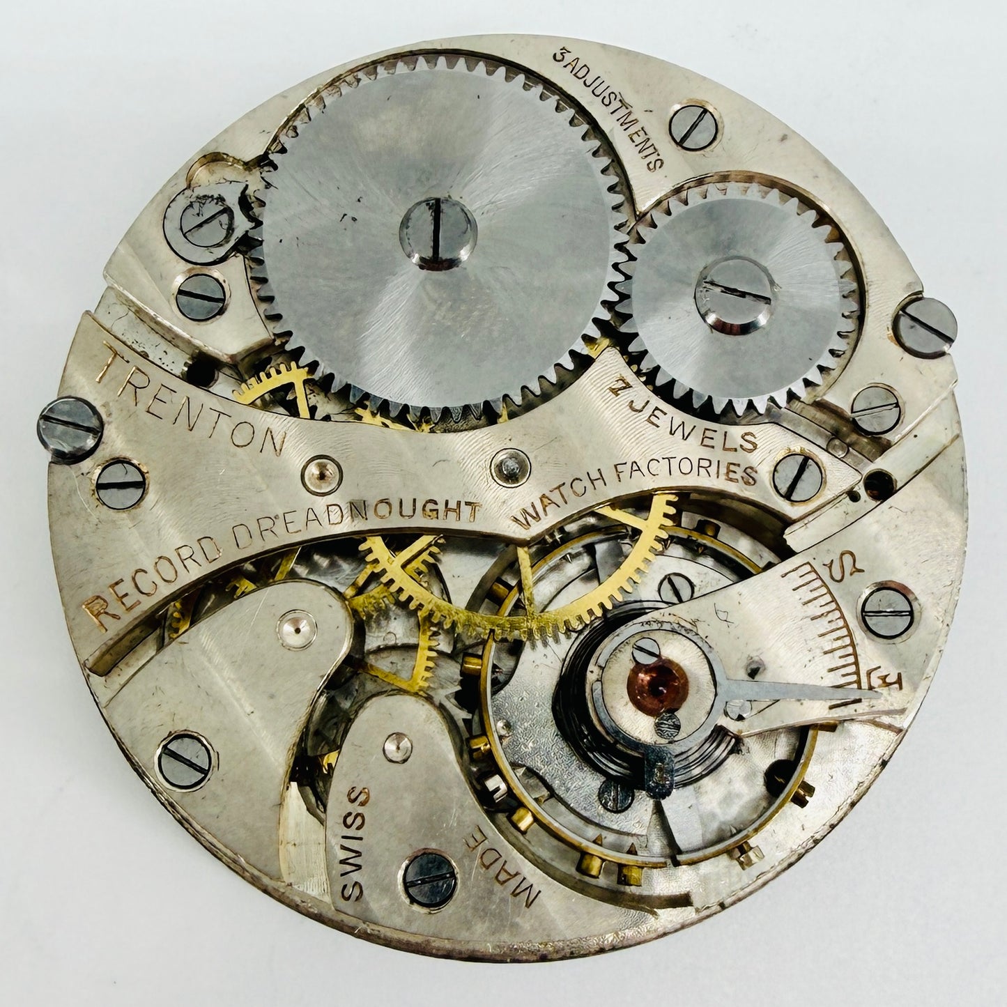 Record Dreadnought Trenton Pocket Watch Movement - 42mm - Spares Repair
