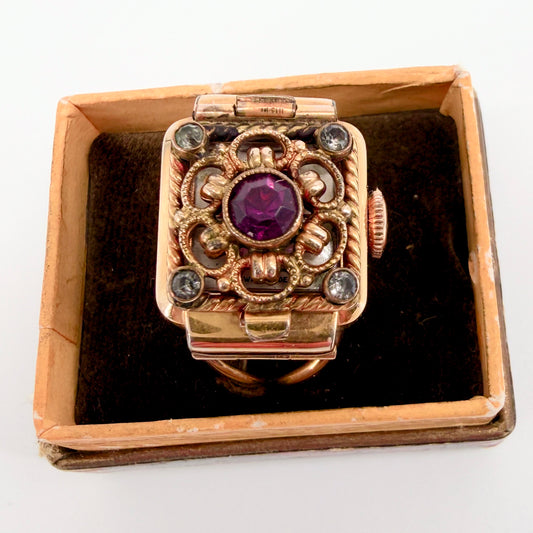 Vintage Sully Gold Plated Ring Watch – AS 976 – 17 Jewels – Working