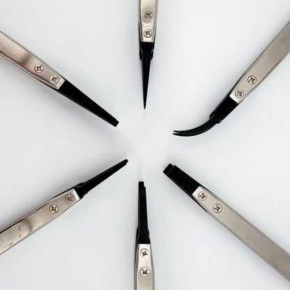 Set of 6 Precision Tweezers – Stainless Steel & Anti-Static Tips - Watchmaking, Electronics, Jewellery