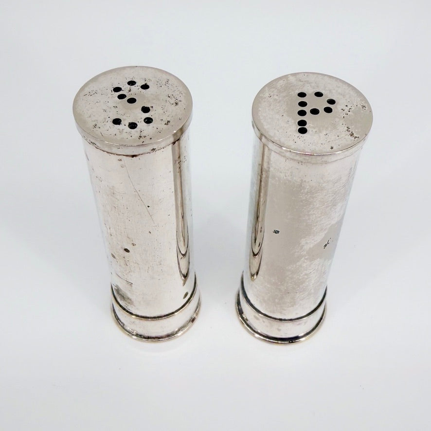 Vintage Shotgun Cartridge Salt & Pepper Pots – Silver Plated Novelty Cruet Set