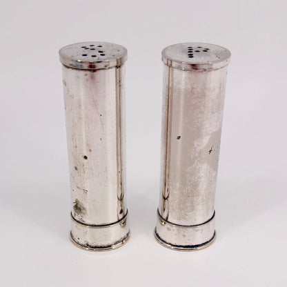 Vintage Shotgun Cartridge Salt & Pepper Pots – Silver Plated Novelty Cruet Set