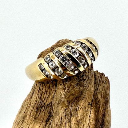 925 Silver Gilt Ring Set with White Stones – UK Size T