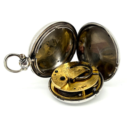 Antique Silver Cased Full Hunter Fusee Pocket Watch – London 1854 – J. Rogers