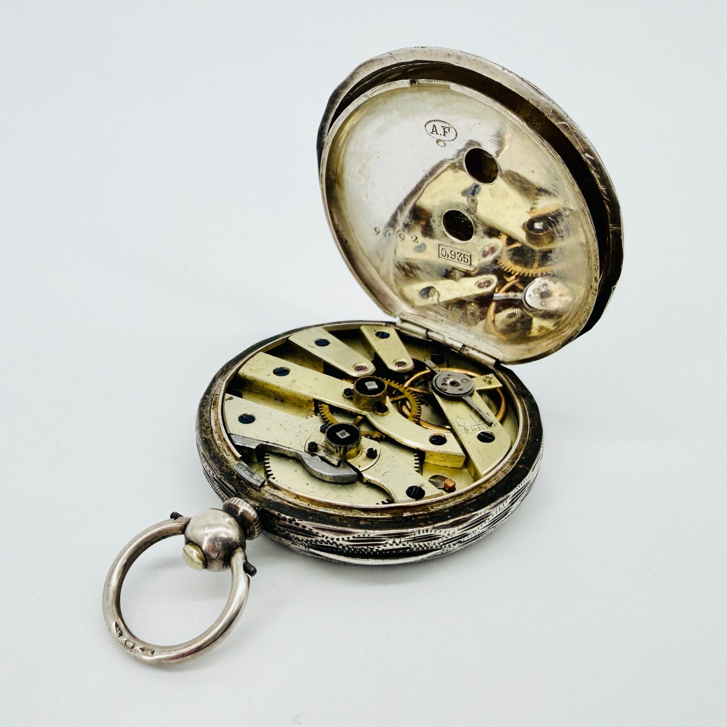Antique Swiss 935 Silver Pocket Watch - Key Wound - Working