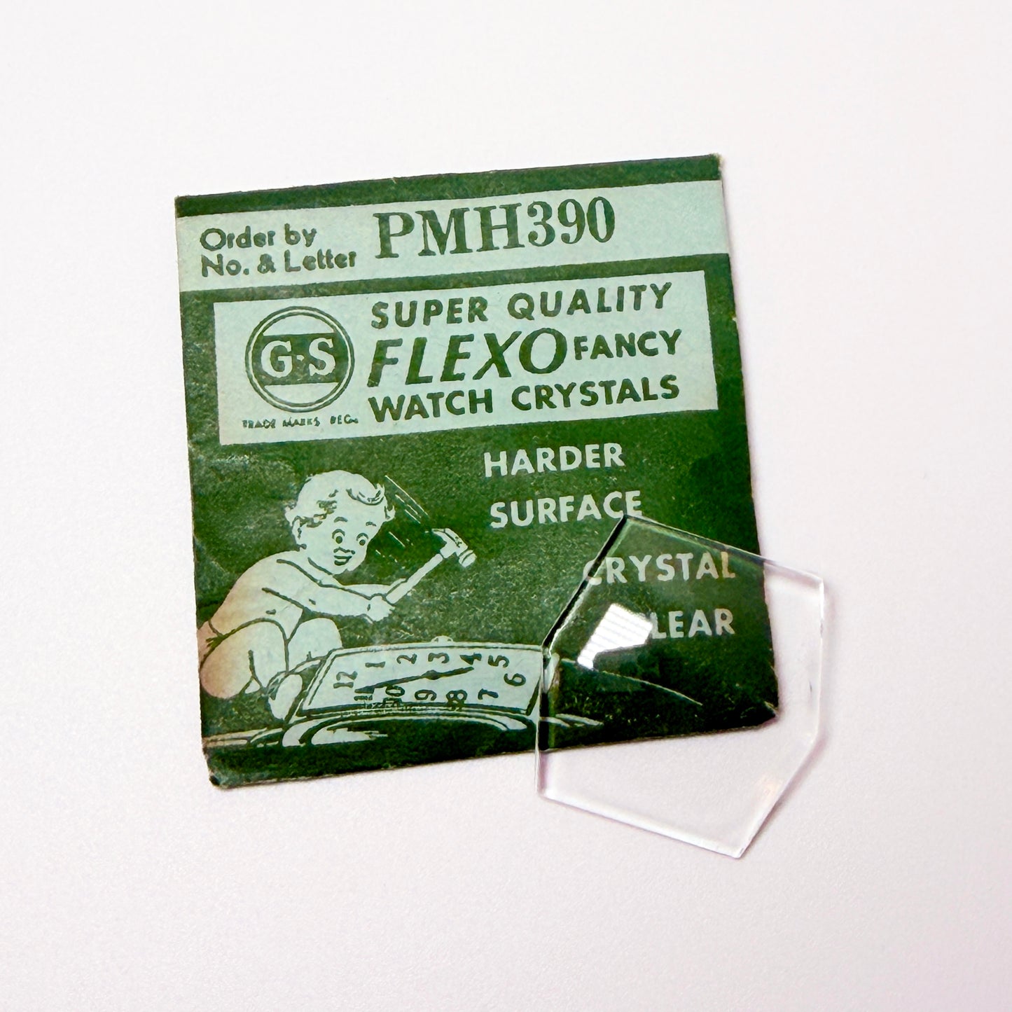 Hexagon - Bottom Edge Curved (Long Sides) - G-S Flexo Acrylic Watch Crystals - Vintage New Old Stock