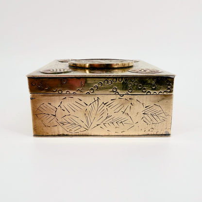 Antique Chinese Brass Box with Carved Stone Inlay and Wood Lining - image 6