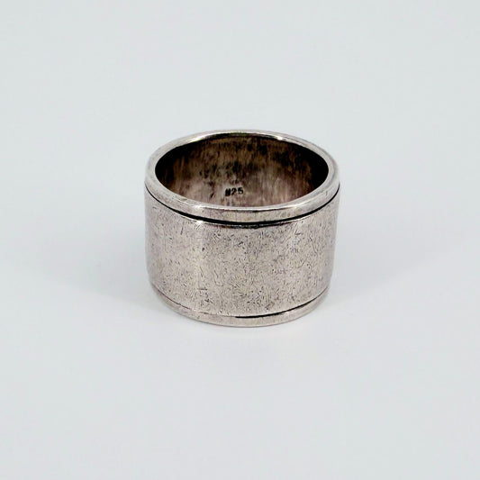 Vintage Sterling Silver Spinner Ring – Wide Band, UK T 1/2 - image 1